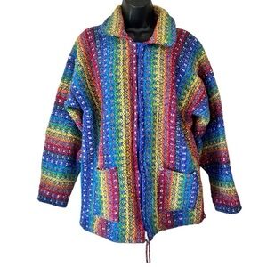 Vintage 90s Earth Ragz Full Zip Rainbow Knit Wool Jacket